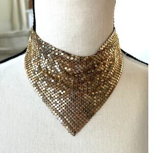 Vintage 1970s Gold Tone Chain Link Bandana Mesh Choker Necklace